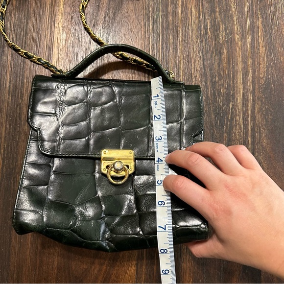 Vintage dark hunter green and gold crossbody handbag - Picture 13 of 16